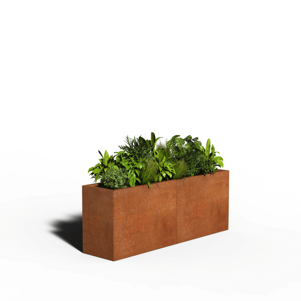 Jardinière rectangulaire en acier Corten | 160 x 40 x 40 | Avec fond