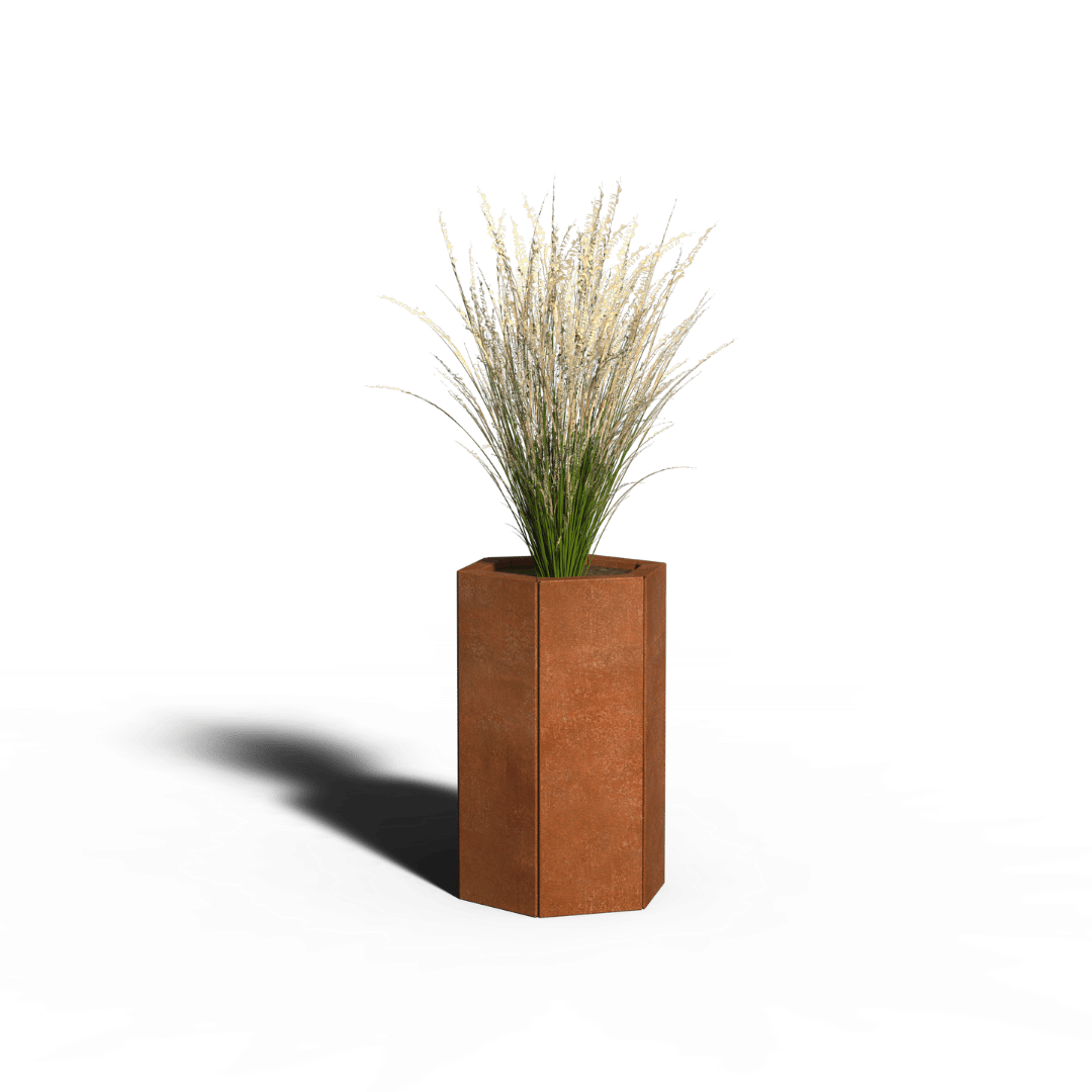 Bac à plantes hexagonal en acier Corten | 35 x 100 | Avec fond