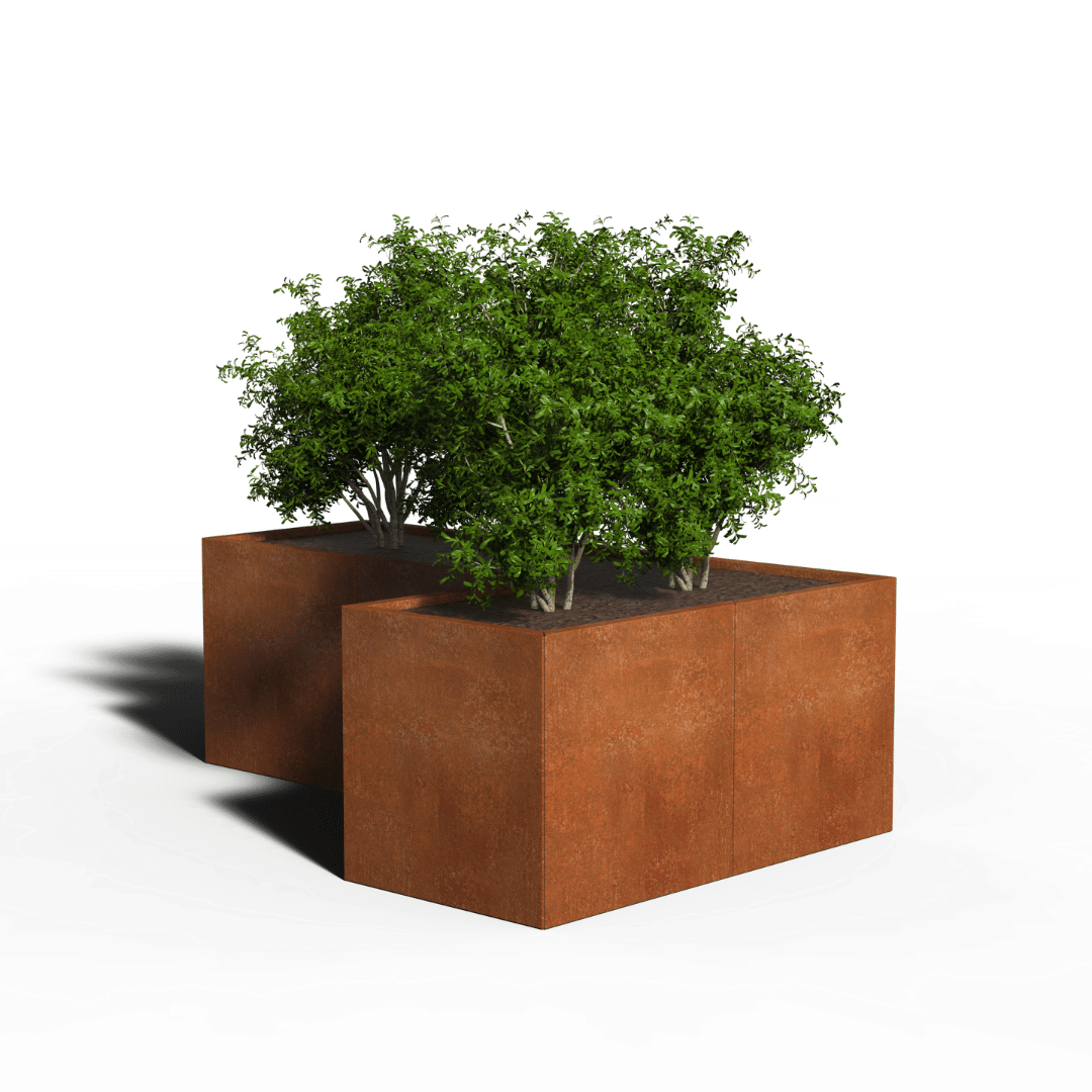 Jardinière en acier Corten en forme de L | 180 x 120 x 40 | Avec fond