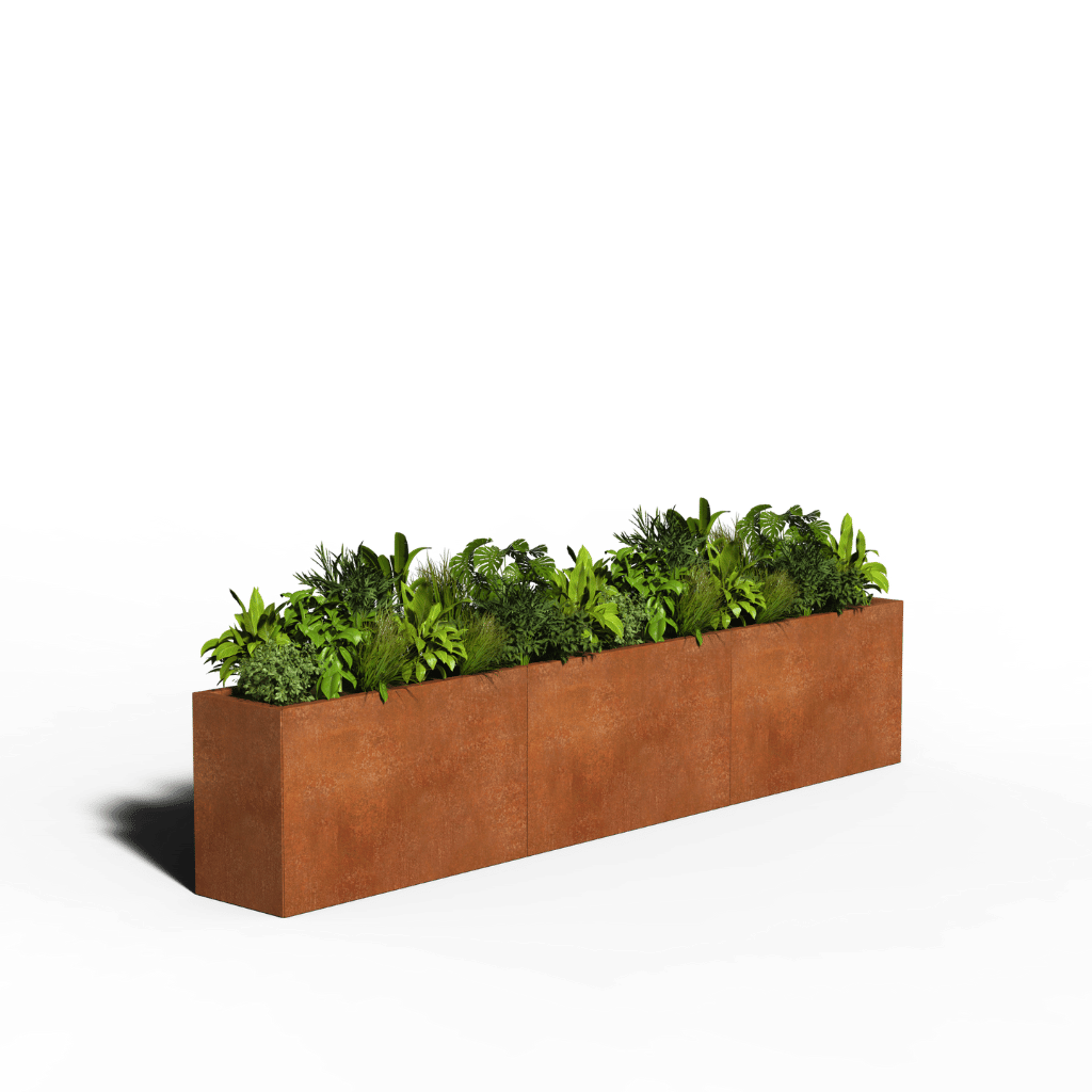 Fioriera rettangolare in acciaio Corten | 300 x 40 x 30 | Con fondo