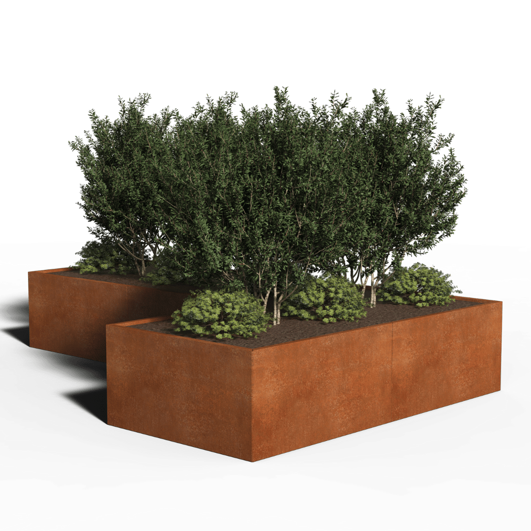 Fioriera in acciaio Corten a forma di L | 360 x 240 x 40 | Con fondo