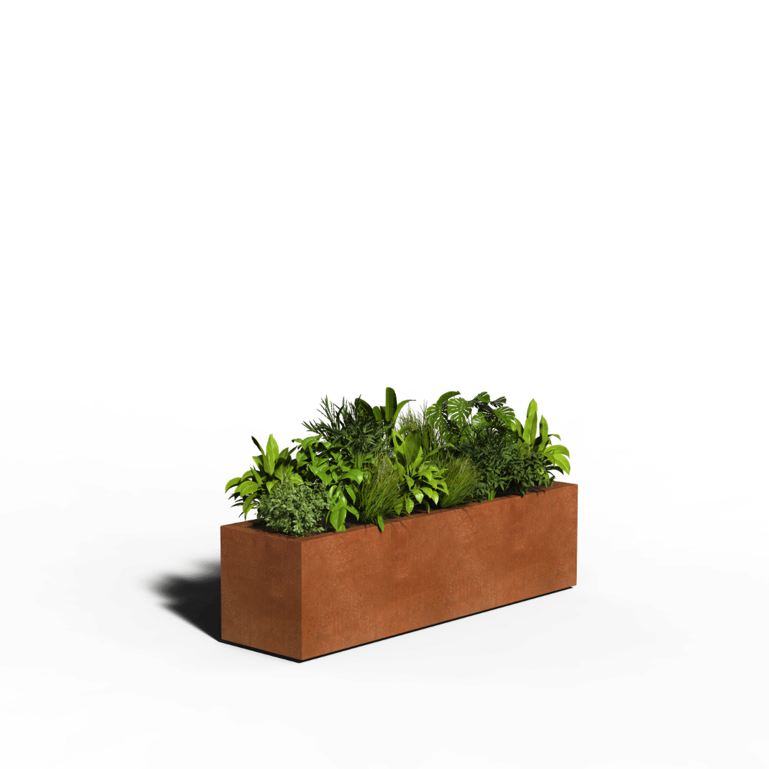 Fioriera rettangolare in acciaio Corten | Saldata | 150 x 40 x 40 | Con fondo