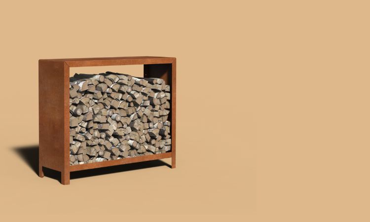 Contenitore in legno di acciaio corten sulle gambe